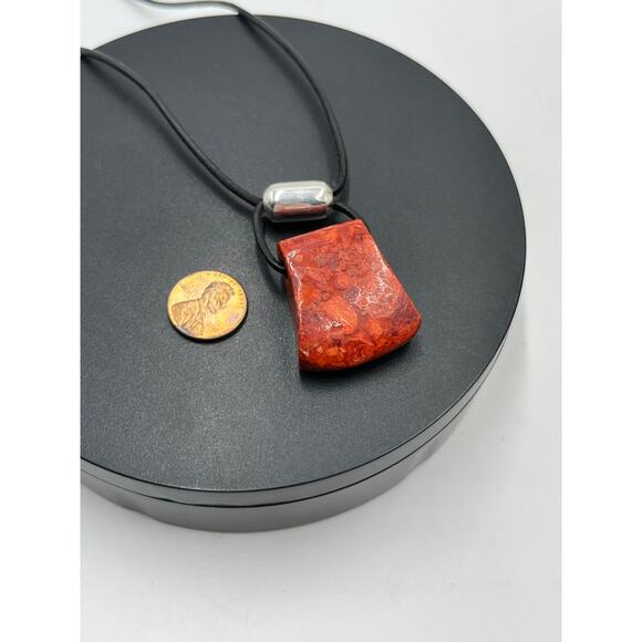 Silpada Sterling Silver Black Leather Cardinal Rule Coral Pendant Necklace N0965 - Picture 2 of 11